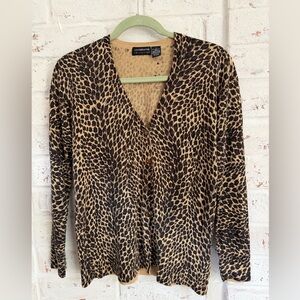 Vintage Liz Claiborne Silk Animal Print Button Down Sweater - Size Small